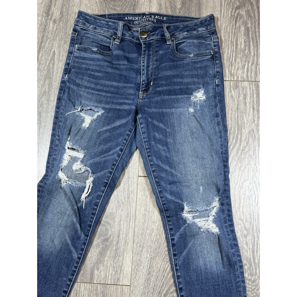 American Eagle Super Stretch Denim Jeans Women's Size 8 Regular Distressed - Picture 2 of 9